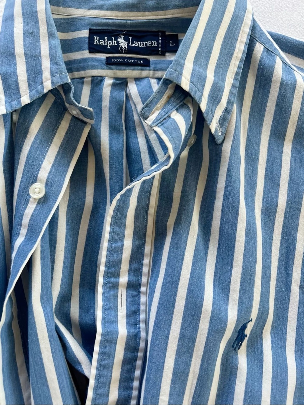 Ralph Lauren Blue and White Vertical Stripe Cotton Shirt